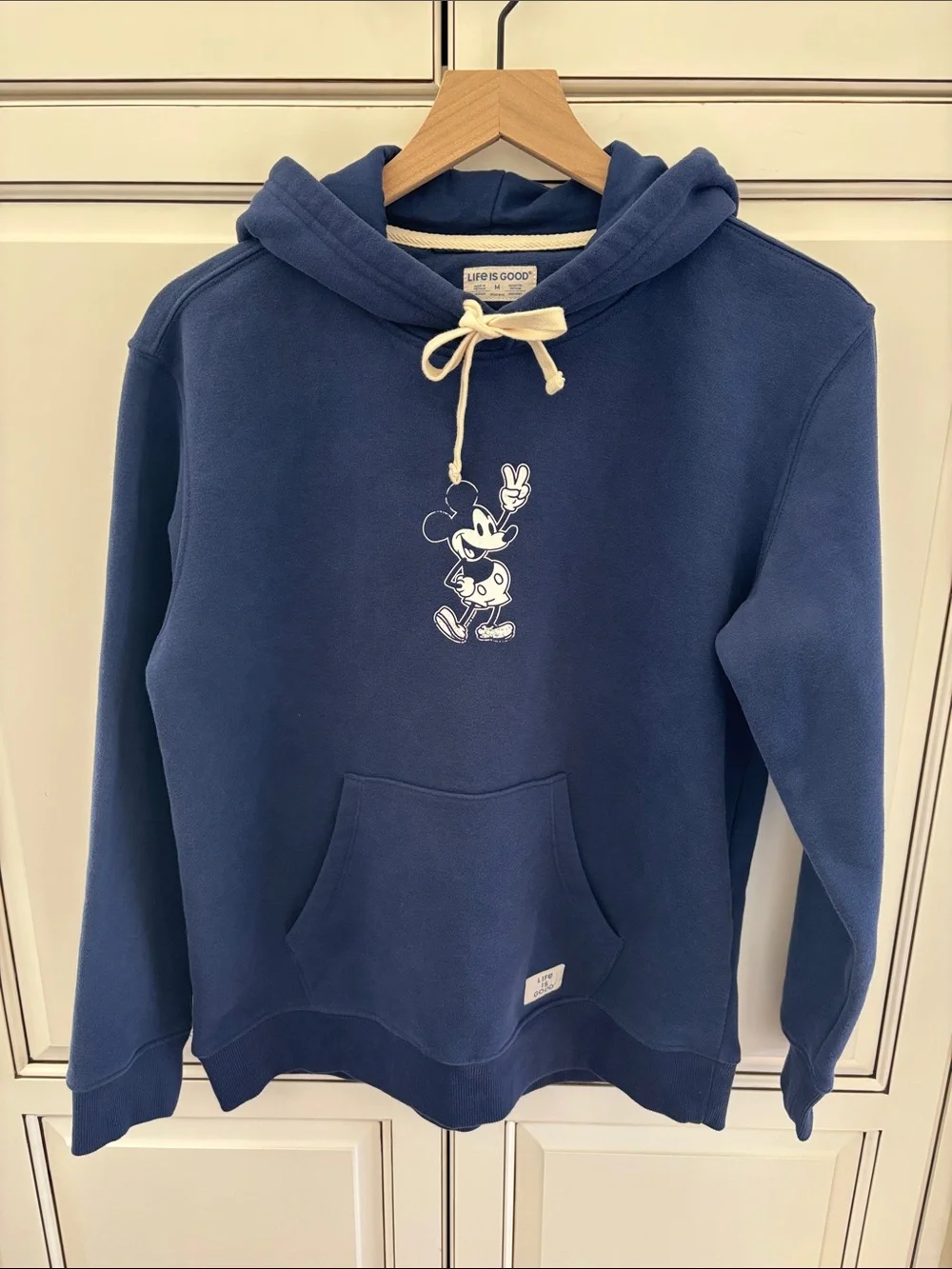 Rare Life Is Good Mickey Mouse Hoodie‎ Sweatshirt Navy Blue Women’s Medium NEW